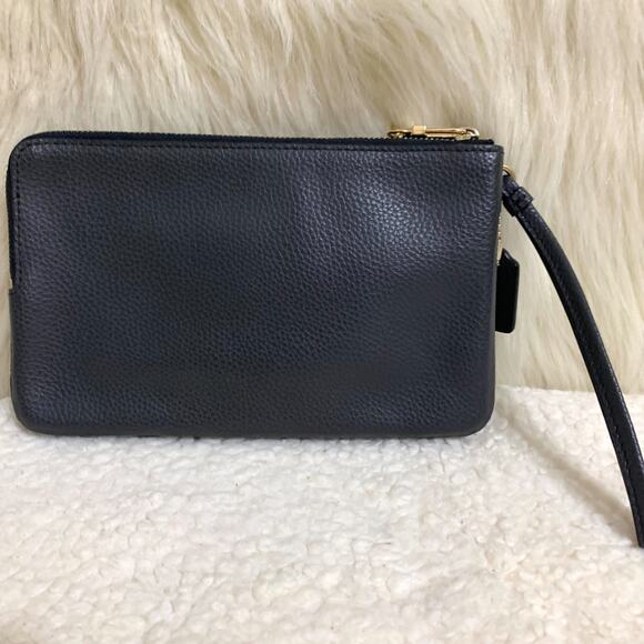COACH Navy Pebbled Leather Large Double Zip Corner Wallet Wristlet F87587 - Picture 4 of 16